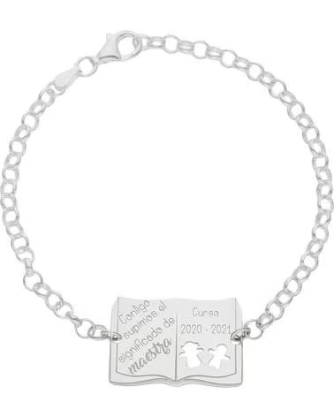 MINOPLATA PULSERA PERSONALIZADA LIBRO DE PLATA DE LEY PARA MAESTRAS