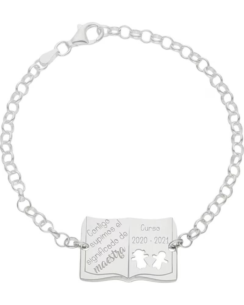 MINOPLATA PULSERA PERSONALIZADA LIBRO DE PLATA DE LEY PARA MAESTRAS