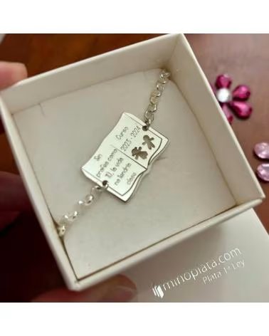 MINOPLATA PULSERA PERSONALIZADA LIBRO DE PLATA DE LEY PARA MAESTRAS