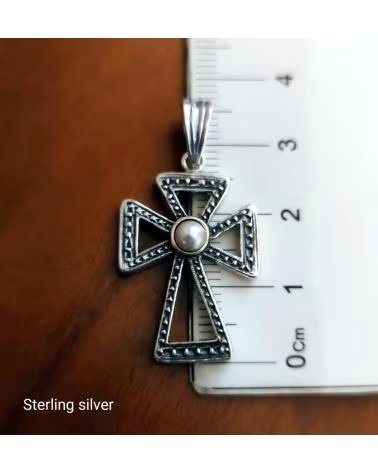 MINOPLATA CRUCIFIJO DE PLATA DE LEY VIEJA CON PERLA