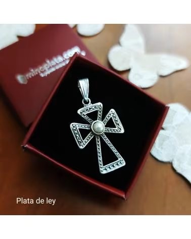 MINOPLATA CRUCIFIJO DE PLATA DE LEY VIEJA CON PERLA