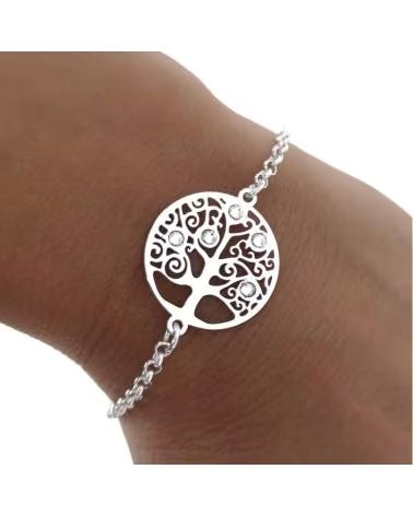 MINOPLATA PULSERA ARBOL DE LA VIDA DE PLATA DE LEY CALADA Y CIRCONITAS