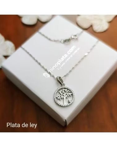 MINOPLATA GARGANTILLA ARBOL DE LA VIDA DE PLATA RODIADA Y CIRCONITAS