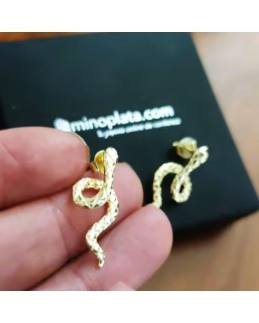 MINOPLATA PENDIENTES SERPIENTE DE PLATA DE LEY DORADA