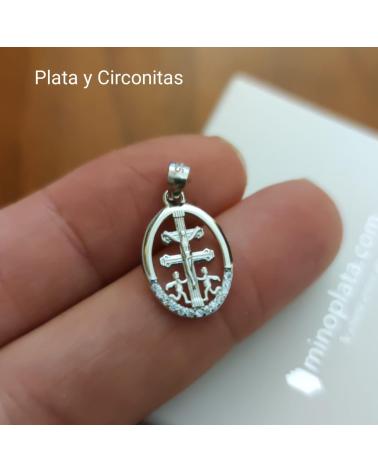 MINOPLATA MEDALLA CRUZ DE CARAVACA 20 MM DE PLATA RODIADA CON CIRCONIT