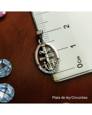 MINOPLATA MEDALLA CRUZ DE CARAVACA 20 MM DE PLATA RODIADA CON CIRCONIT