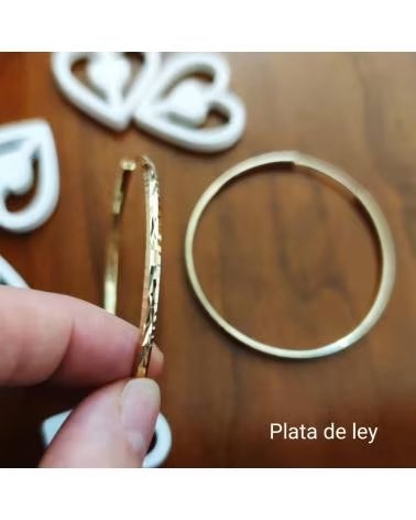 MINOPLATA PENDIENTES AROS TALLADOS EN PLATA DE LEY DORADA 50 MM