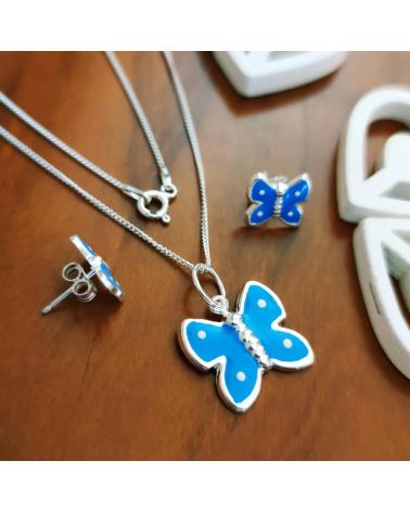 MINOPLATA JUEGO PENDIENTES Y GARGANTILLA DE PLATA MARIPOSAS AZULES NIN