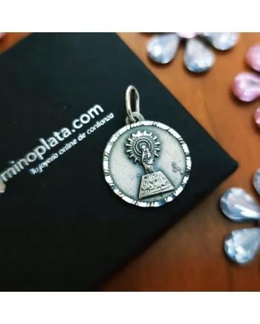 MINOPLATA MEDALLA VIRGEN DEL PILAR 20 MM DE PLATA DE LEY ENVEJECIDA