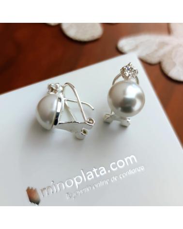 MINOPLATA PENDIENTES JAPONESA PERLA 10 MM Y CIRCONITA PLATA CIERRE OME