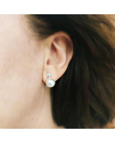 MINOPLATA PENDIENTES JAPONESA PERLA 10 MM Y CIRCONITA PLATA CIERRE OME