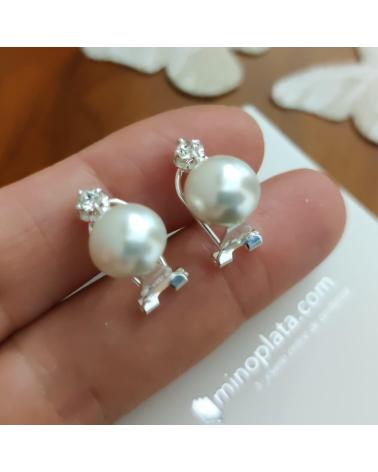 MINOPLATA PENDIENTES JAPONESA PERLA 10 MM Y CIRCONITA PLATA CIERRE OME