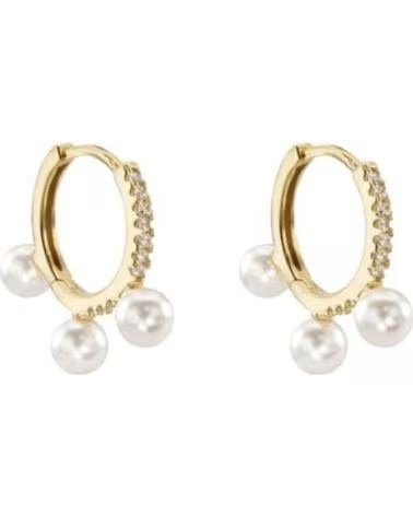 MINOPLATA PENDIENTES AROS DE PLATA BANO ORO 15 MM CON PERLAS CULTIVADA