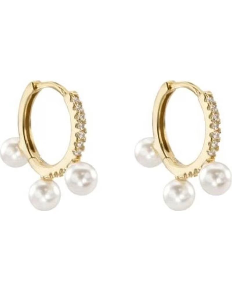 MINOPLATA PENDIENTES AROS DE PLATA BANO ORO 15 MM CON PERLAS CULTIVADA