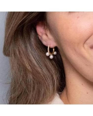 MINOPLATA PENDIENTES AROS DE PLATA BANO ORO 15 MM CON PERLAS CULTIVADA