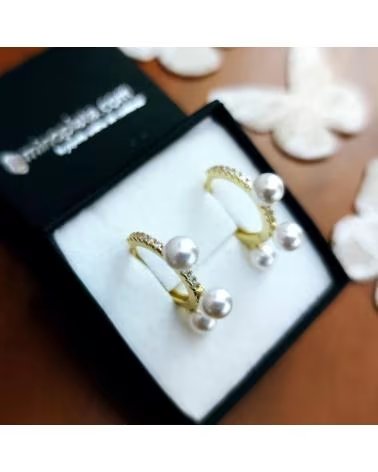 MINOPLATA PENDIENTES AROS DE PLATA BANO ORO 15 MM CON PERLAS CULTIVADA