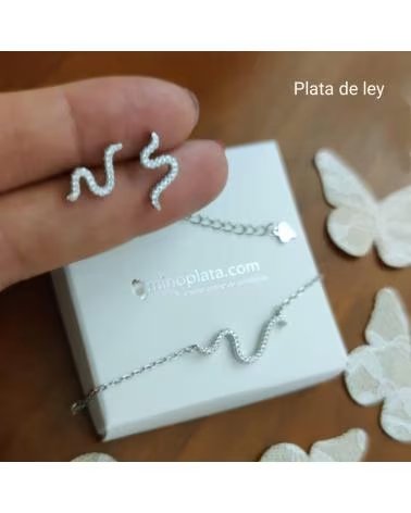 MINOPLATA JUEGO PENDIENTES Y COLLAR FIGURA DE PLATA RODIADA Y CIRCONIT