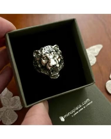 MINOPLATA ANILLO CABEZA DE LEON 3 CM DE PLATA ENVEJECIDA PARA HOMBRE