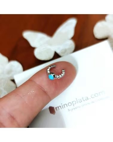 MINOPLATA ARO AJUSTADOR SUELTO FALSO PIERCING TURQUESA PLATA MEDIO PAR