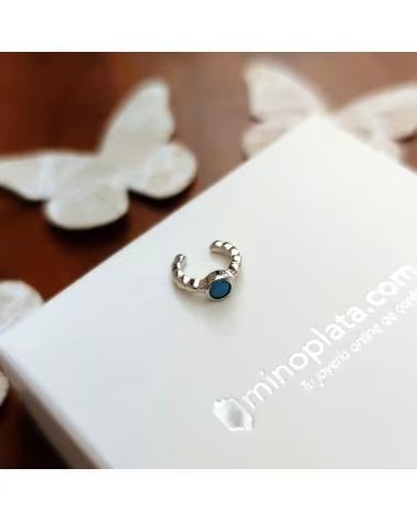 MINOPLATA ARO AJUSTADOR SUELTO FALSO PIERCING TURQUESA PLATA MEDIO PAR