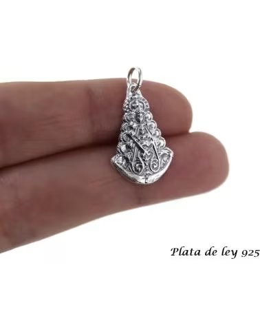MINOPLATA MEDALLA SILUETA VIRGEN DEL ROCIO DE PLATA DE LEY ENVEJECIDA