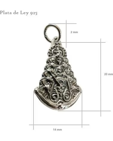 MINOPLATA MEDALLA SILUETA VIRGEN DEL ROCIO DE PLATA DE LEY ENVEJECIDA