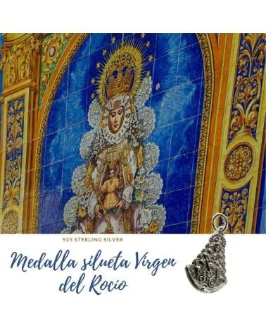 MINOPLATA MEDALLA SILUETA VIRGEN DEL ROCIO DE PLATA DE LEY ENVEJECIDA