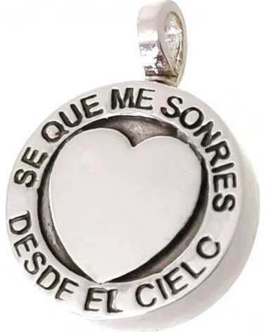 MINOPLATA COLGANTE GUARDA CENIZAS DE PLATA DE LEY CORAZON FRASE GRABAD