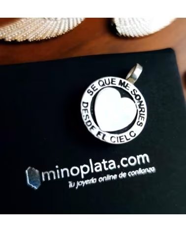 MINOPLATA COLGANTE GUARDA CENIZAS DE PLATA DE LEY CORAZON FRASE GRABAD