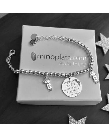 MINOPLATA PULSERA PROFESORA BOLAS CON ABALORIOS DE PLATA DE LEY