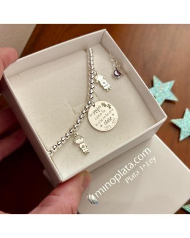 MINOPLATA PULSERA PROFESORA BOLAS CON ABALORIOS DE PLATA DE LEY