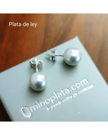 MINOPLATA PENDIENTES PERLAS SINTETICAS 8MM Y PLATA DE LEY 925