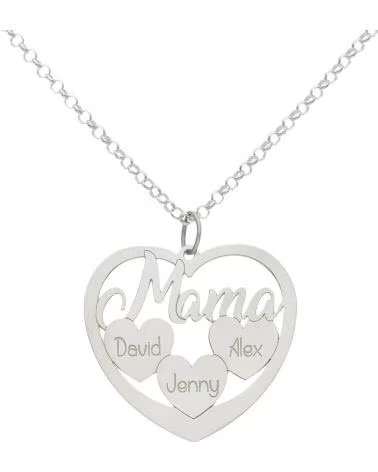 MINOPLATA GARGANTILLA MAMA 3 CORAZONES PERSONALIZADOS DE PLATA DE LEY