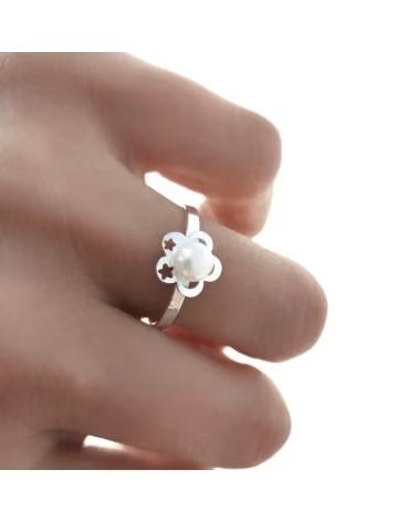 MINOPLATA CONJUNTO COMUNION PENDIENTES Y ANILLO DE PLATA DE LEY Y PERL