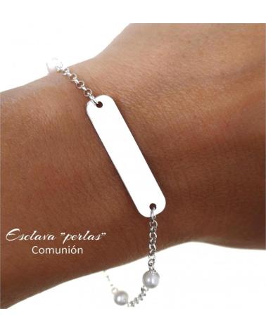 MINOPLATA ESCLAVA COMUNION DE PLATA DE LEY 925 CON PERLAS