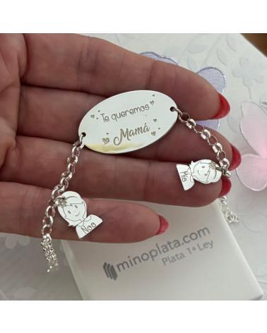 MINOPLATA PULSERA MAMA PERSONALIZADA NINOS NOMBRES DE PLATA DE LEY 925