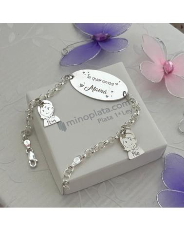 MINOPLATA PULSERA MAMA PERSONALIZADA NINOS NOMBRES DE PLATA DE LEY 925