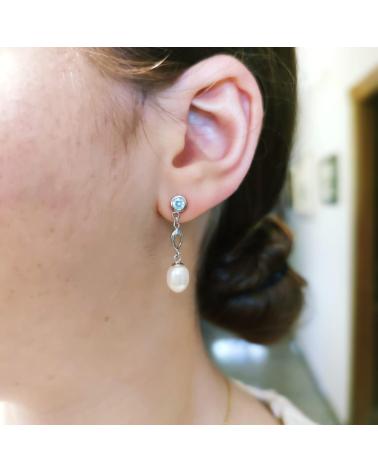 MINOPLATA PENDIENTES DE PLATA RODIADA CON PERLAS CULTIVADAS Y CIRCONIT