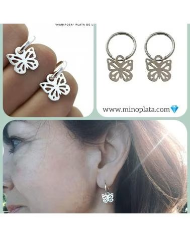 MINOPLATA PENDIENTES ARO 14MM DE PLATA DE LEY CON MARIPOSA COLGANTE