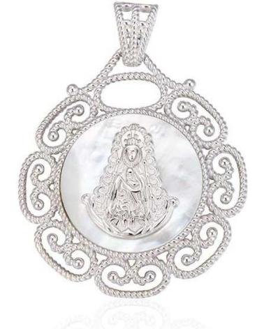 MINOPLATA MEDALLA VIRGEN DEL ROCIO CERCO CALADO DE PLATA Y NACAR 63MM