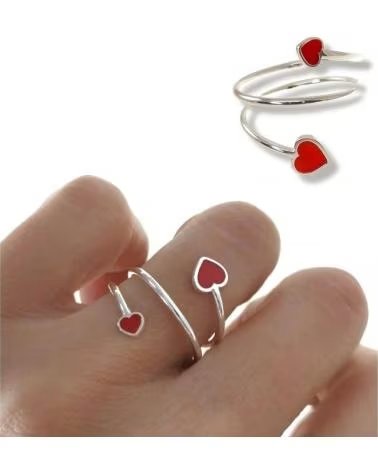 MINOPLATA ANILLO CORAZONES ESMALTE ROJO EN PLATA DE LEY 925
