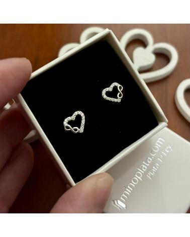 MINOPLATA PENDIENTES CORAZON CON INFINITO DE PLATA DE LEY CON CIRCONIT