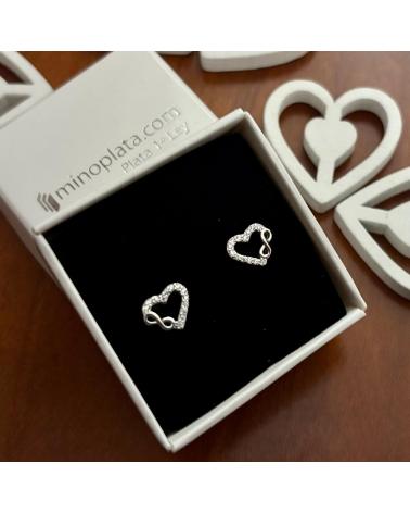 MINOPLATA PENDIENTES CORAZON CON INFINITO DE PLATA DE LEY CON CIRCONIT