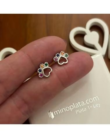 MINOPLATA PENDIENTES HUELLA DE PLATA DE LEY RODIADA CON PIEDRAS COLOR