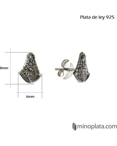 MINOPLATA PENDIENTES PEQUENOS VIRGEN DEL ROCIO DE PLATA ENVEJECIDA
