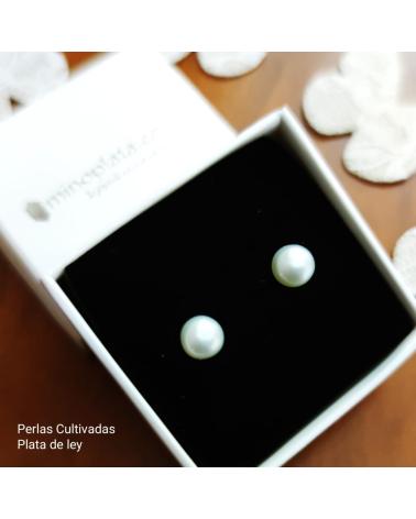 MINOPLATA PENDIENTES PERLAS CULTIVADAS 6MM Y PLATA DE LEY
