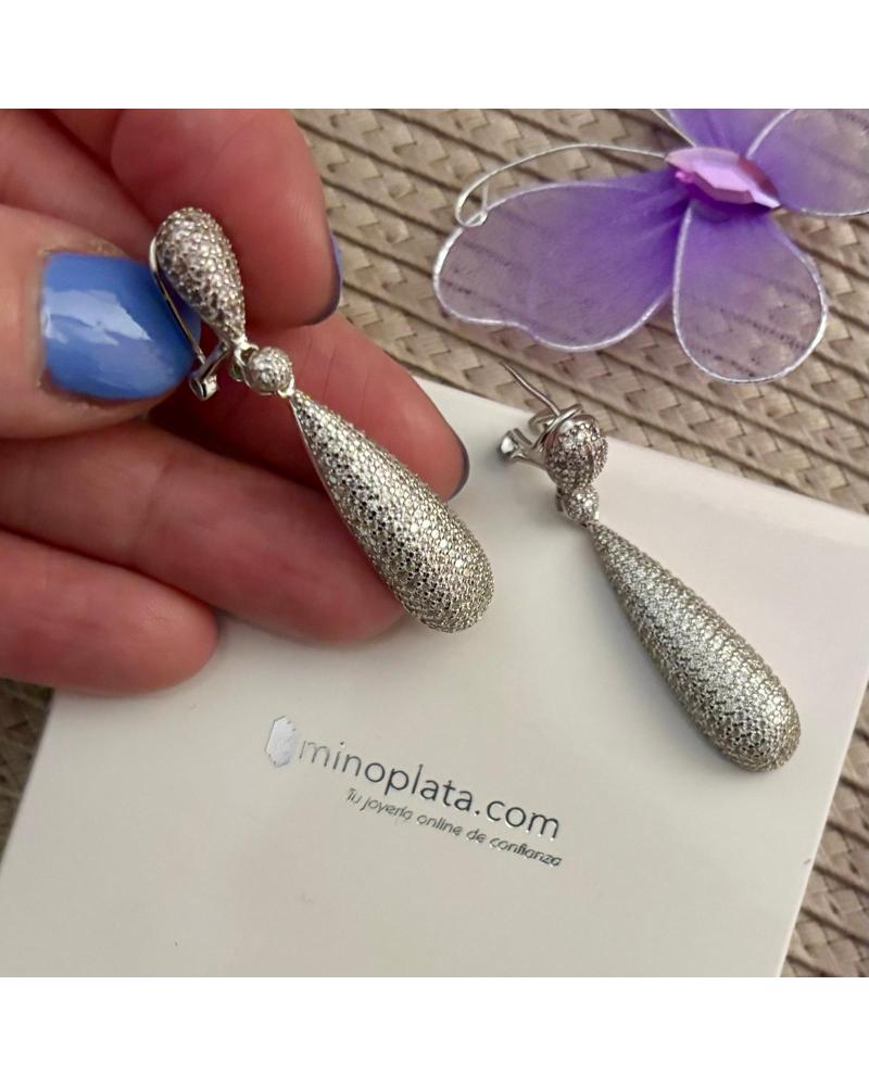 MINOPLATA PENDIENTES LAGRIMA DE PLATA RODIADA CON CIRCONITAS MICRO