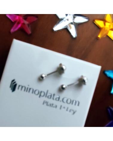 MINOPLATA PENDIENTES 3MM BOLA DE PLATA DE LEY CON CIERRE ROSCA