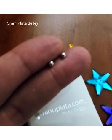 MINOPLATA PENDIENTES 3MM BOLA DE PLATA DE LEY CON CIERRE ROSCA