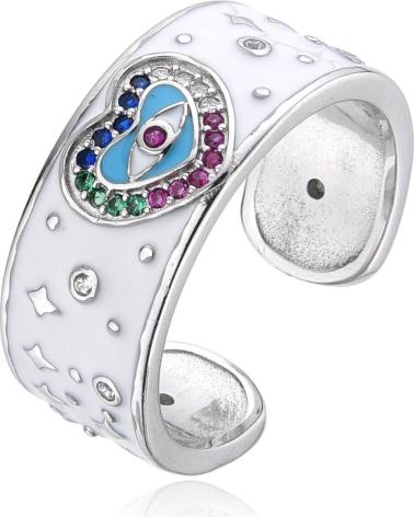 MINOPLATA ANILLO AJUSTABLE CORAZON OJO TURCO DE PLATA DE LEY